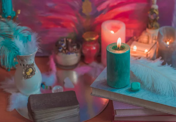 Positive energy and clean home space. Concept of esotericism, magic candles, Reiki or another mental remove negative energy program. Meditation details