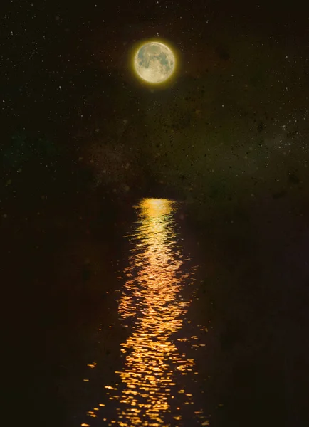 Moon and water scene. 5th dimension. Journey to the astral, the concept of the transition of times