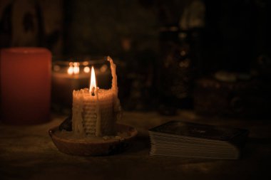 Illustration of concept remove negative energy away from you, home, another. Magic and rite, candle is burning