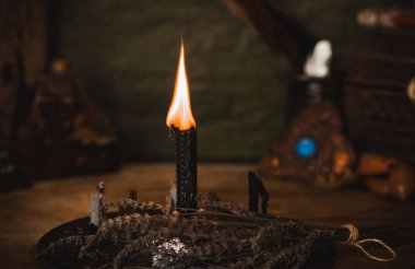 Illustration of concept remove negative energy away from you, home, another. Magic and rite, candle is burning