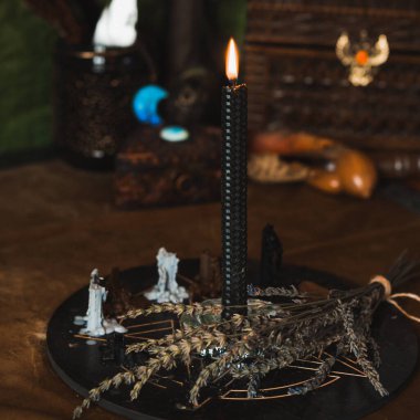 Illustration of concept remove negative energy away from you, home, another. Magic and rite, candle is burning