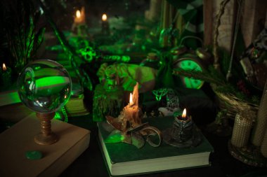 Illustration of concept remove negative energy away from you, home, another. Magic and rite, candle is burning