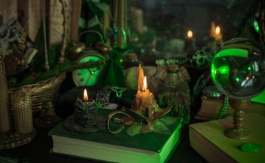 Illustration of concept remove negative energy away from you, home, another. Magic and rite, candle is burning