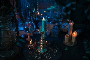 Illustration of concept remove negative energy away from you, home, another. Magic and rite, candle is burning