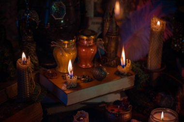 Illustration of concept remove negative energy away from you, home, another. Magic and rite, candle is burning