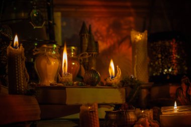 Illustration of concept remove negative energy away from you, home, another. Magic and rite, candle is burning