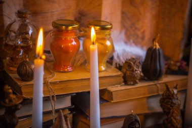 Illustration of concept remove negative energy away from you, home, another. Magic and rite, candle is burning