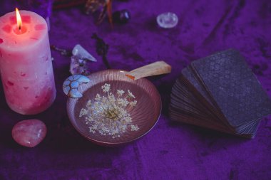 Illustration of concept remove negative energy away from you, home, another. Magic and rite, candle is burning