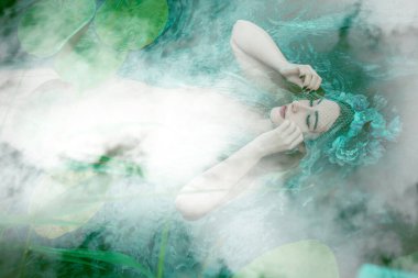 Slavic legends about mermaid, mystical illustration for folklore. Siren look 