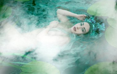 Slavic legends about mermaid, mystical illustration for folklore. Siren look 