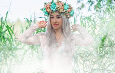 Slavic legends about mermaid, mystical illustration for folklore. Siren look 