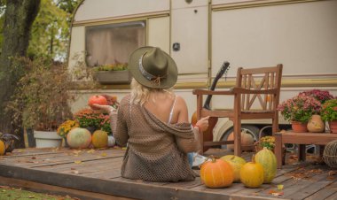 Casual Boho collection of women's clothes. Plus size European blonde woman stylish dress. Concept of sizes, happy nice natural beautiful woman