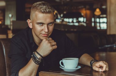 Handsome young Blonde Scandinavian men. Students lifestyle. Psychology portrait, illustration