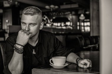 Handsome young Blonde Scandinavian men. Students lifestyle. Psychology portrait, illustration