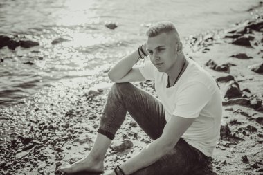 Handsome young Blonde Scandinavian men. Students lifestyle. Psychology portrait, illustration