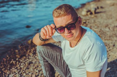 Handsome young Blonde Scandinavian men. Students lifestyle. Psychology portrait, illustration