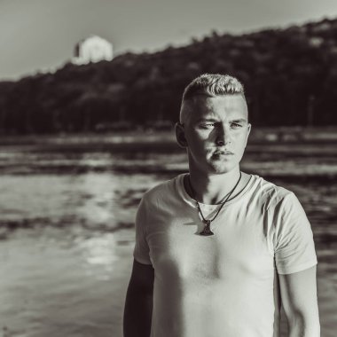 Handsome young Blonde Scandinavian men. Students lifestyle. Psychology portrait, illustration