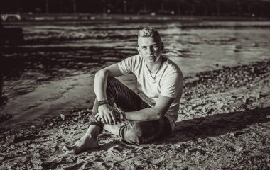 Handsome young Blonde Scandinavian men. Students lifestyle. Psychology portrait, illustration