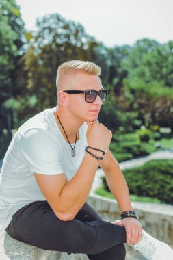 Handsome young Blonde Scandinavian men. Students lifestyle. Psychology portrait, illustration