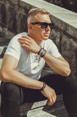 Handsome young Blonde Scandinavian men. Students lifestyle. Psychology portrait, illustration