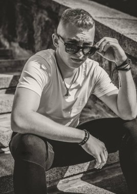 Handsome young Blonde Scandinavian men. Students lifestyle. Psychology portrait, illustration