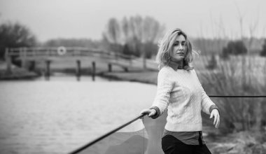 Casuals style for ladies, woman in white sweater, shirt, unisex polo style, new classical collection of clothes