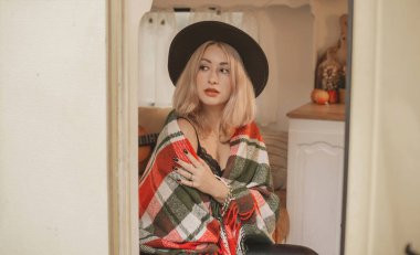 Modern Boho lifestyle, illustration for fashion rustic details. Lady portrait 