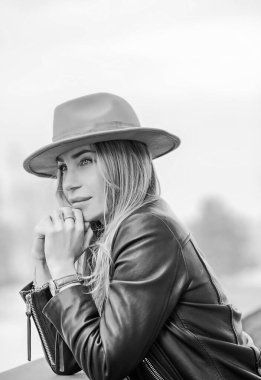 Face of modern confident independence stylish lady in new world. Feminist or Feminity, new people