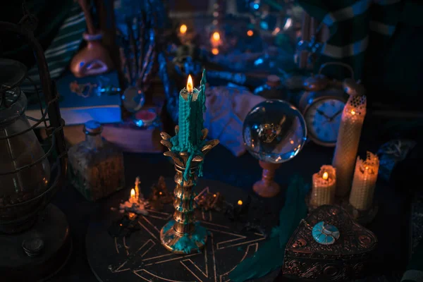 Illustration Esoteric Scene Candles Altar Divination Predictions Fate Oracle — Stock Photo, Image