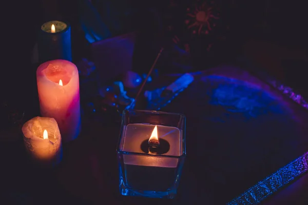 Candles Burns Altar Esoteric Illustration Clean Negative Energy Astrology Scene — Stock Photo, Image
