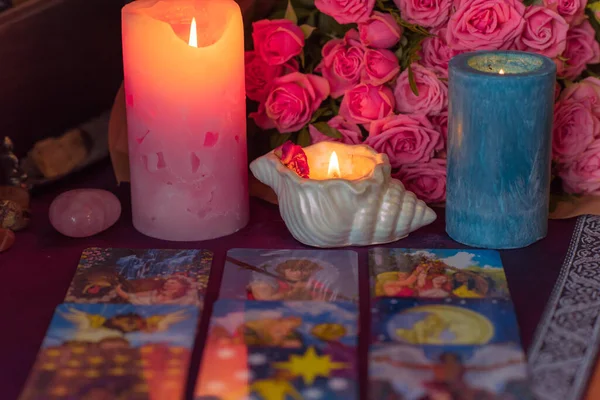 Concepto Adivinación Oráculo Predicciones Sobre Las Cartas Del Tarot Amor — Foto de Stock