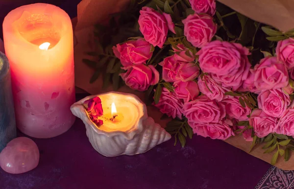 Energieheilung Reiki Sitzung Oder Chakra Rituale Mit Kerzen Spirituelle Praxis — Stockfoto