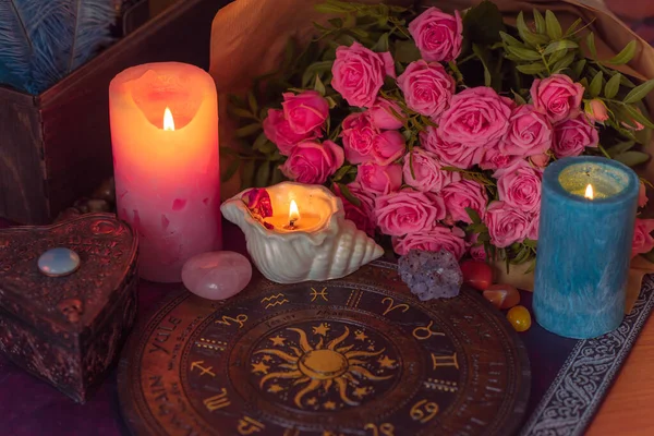 Astrologia Conceito Esotérico Altar Com Signos Zodíaco Algumas Coisas Para — Fotografia de Stock