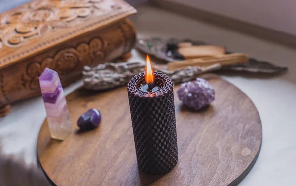 Energie Heling Reiki Sessie Chakra Rite Met Kaarsen Wicca Magie — Stockfoto