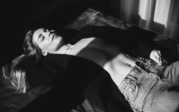 Поняття Чуттєвості Привабливості Сучасної Леді Молода Сексуальна Жінка Спальні — стокове фото
