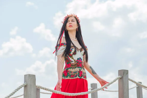 Ukrajinská Módní Žena Vyšívacích Tradičních Šatech Koncept Statečné Ukrajiny Lidí — Stock fotografie