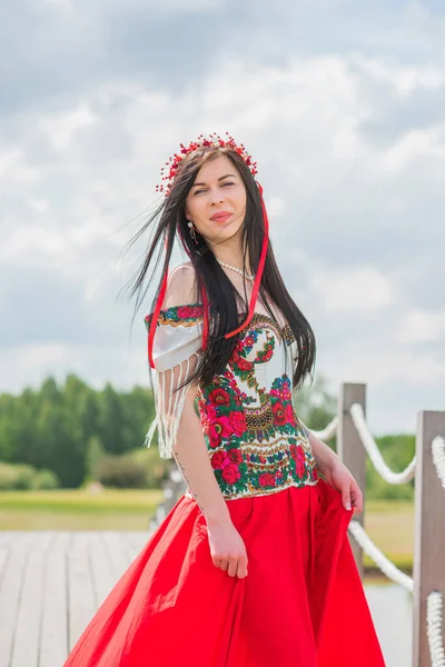 Mujer Ucraniana Moda Vestido Tradicional Bordado Concepto Valiente Ucrania Gente — Foto de Stock