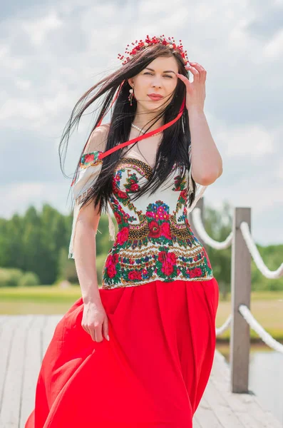 Ukraińska Modna Kobieta Hafcie Tradycyjnej Sukni Koncepcja Dzielnej Ukrainy Mieszkańców — Zdjęcie stockowe