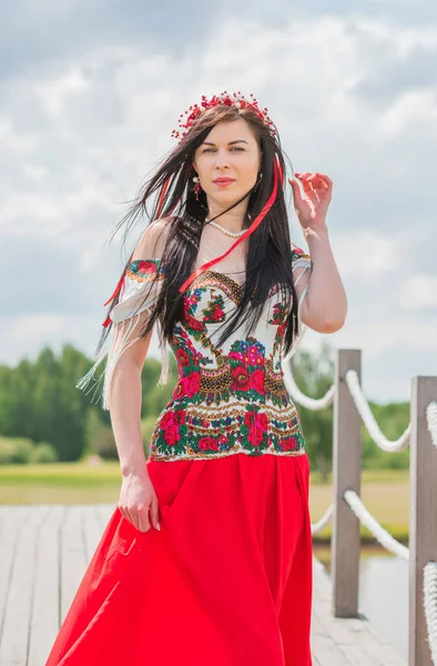 Mujer Ucraniana Moda Vestido Tradicional Bordado Concepto Valiente Ucrania Gente — Foto de Stock