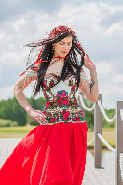Ukraińska Modna Kobieta Hafcie Tradycyjnej Sukni Koncepcja Dzielnej Ukrainy Mieszkańców — Zdjęcie stockowe