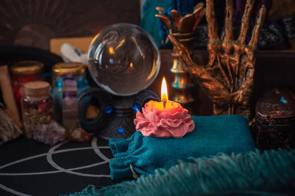 Mystical Atmosphere View Tarot Card Table Esoteric Concept Fortune Telling — Stock Photo, Image