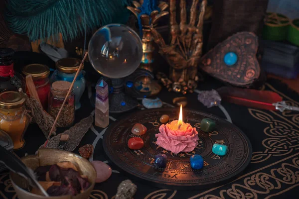 Magia Blanca Limpieza Energía Altar Para Brujas Magia Para Amor — Foto de Stock