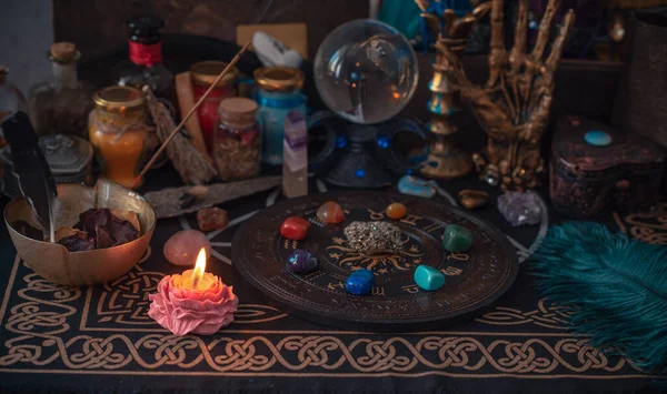Magia Blanca Limpieza Energía Altar Para Brujas Magia Para Amor — Foto de Stock