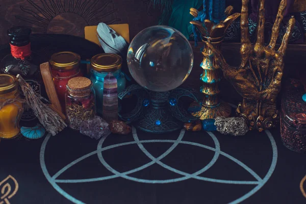 Ilustración Altar Brujas Concepto Destino Predicción Magia Energía Wicca Cosas —  Fotos de Stock