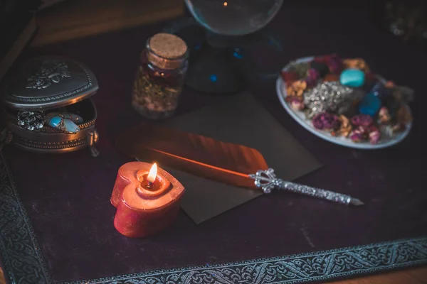 Magical Scene Esoteric Wicca Concept Fortune Telling Witch Stuff Table — Stock Photo, Image