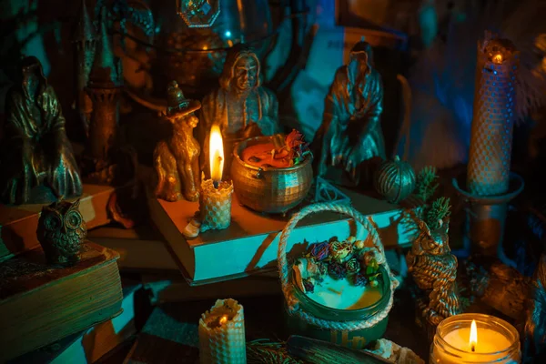 stock image Magical scene, esoteric and wicca concept, fortune telling, witch stuff on a table