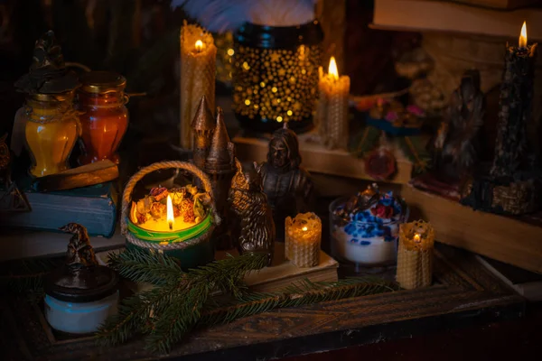 Magical Scene Esoteric Wicca Concept Fortune Telling Witch Stuff Table — Stock Photo, Image