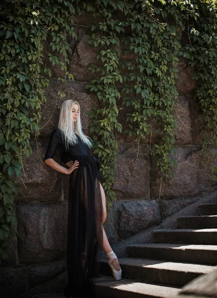 Junge Hexe Schwarzen Kleid Halloween Konzept Party Ideen Perfekte Dame — Stockfoto