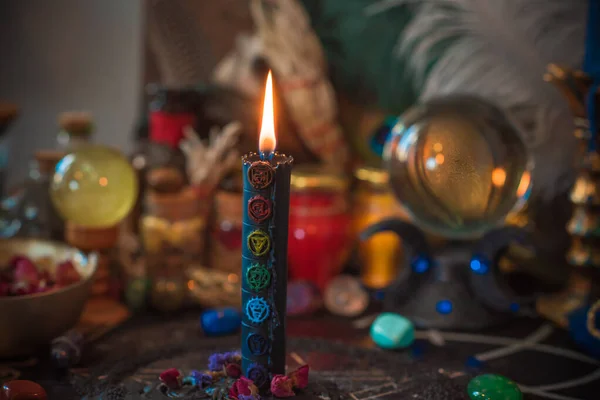 Ljuset Brinner Altaret Magi Bland Ljus Ren Negativ Energi Wicca — Stockfoto