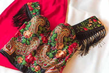 Etnik işlemeli korse, çiçek ayrıntıları. Güzellik anlayışı Slav kadınları, Boho tarzı.